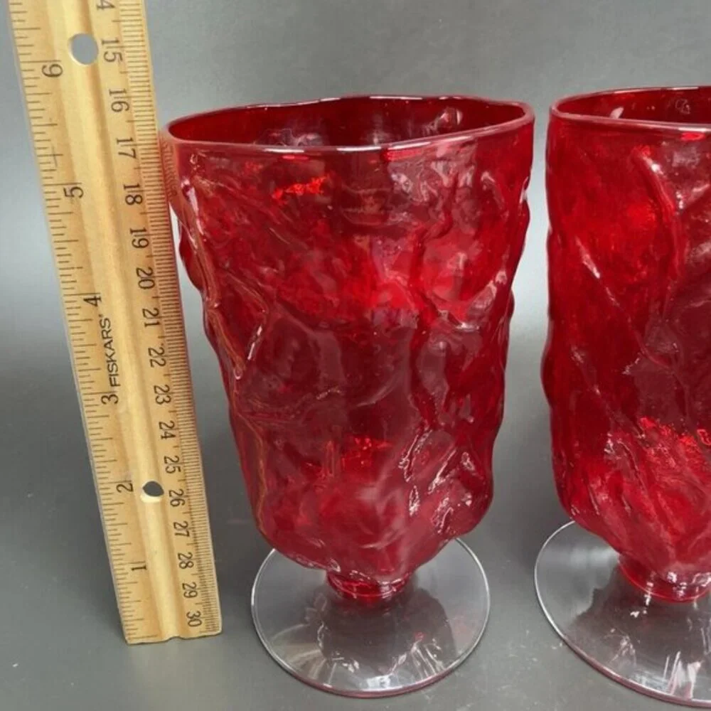 Morgantown Red Seneca Driftwood Water Goblets Footed Cups Glasses Set 2 Cups VTG